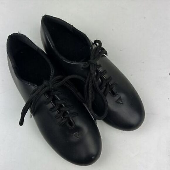 DANZNMOTION Womens Black Lace Up Vegan Tap Dance Shoes 5 M - Picture 5 of 10
